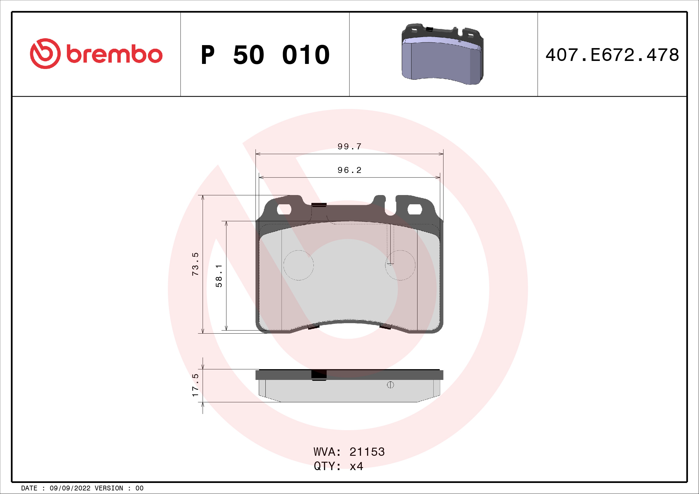 A.B.S. P 50 010 BREMBO Bremsbelagsatz, Scheibenbremse